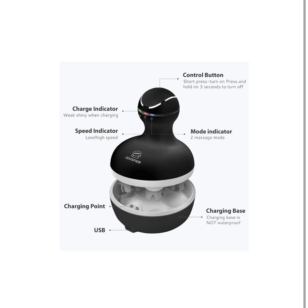 COMFIER Black Handheld Electric Scalp Massager - Picture 5 of 10